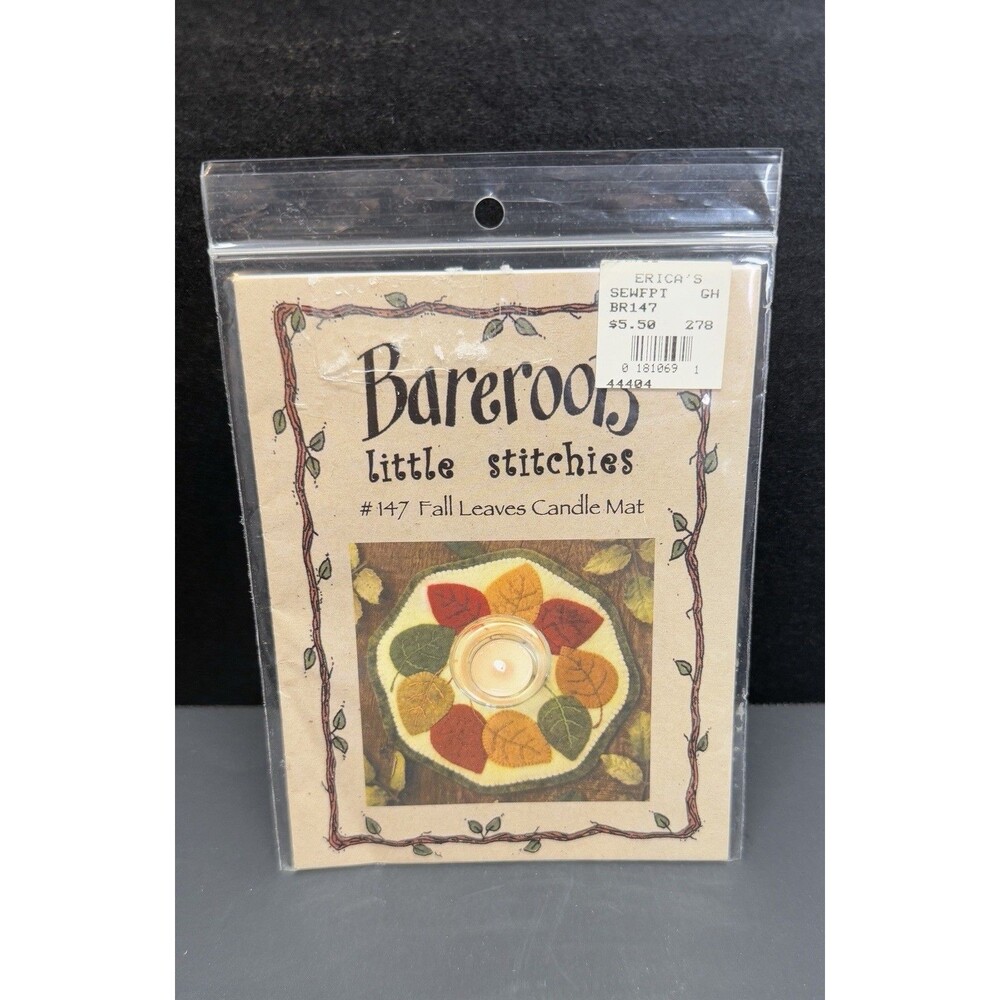 Bareroots Little Stitchies, #147  Fall Leaves Candle Mat Wool Appliqué Pattern